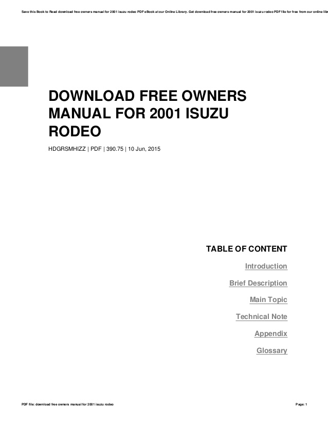 Isuzu Rodeo Owners Manual Download